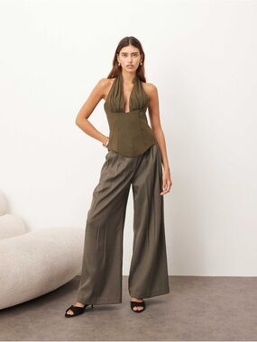 NWT ARRANGE tailored plunge halter top in khaki green